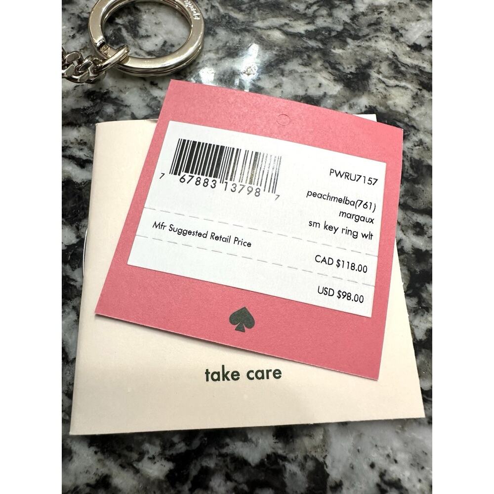 KATE SPADE MARGAUX Small Key Ring Wallet Refined Grain Peach Leather MSRP$98 - Picture 2 of 8